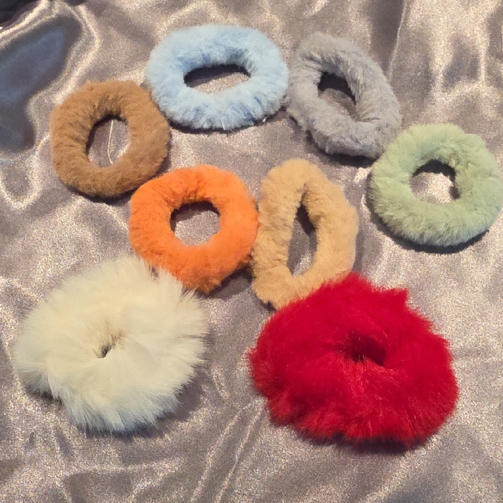 Colorful Fuzzy Hair Scrunchies Set